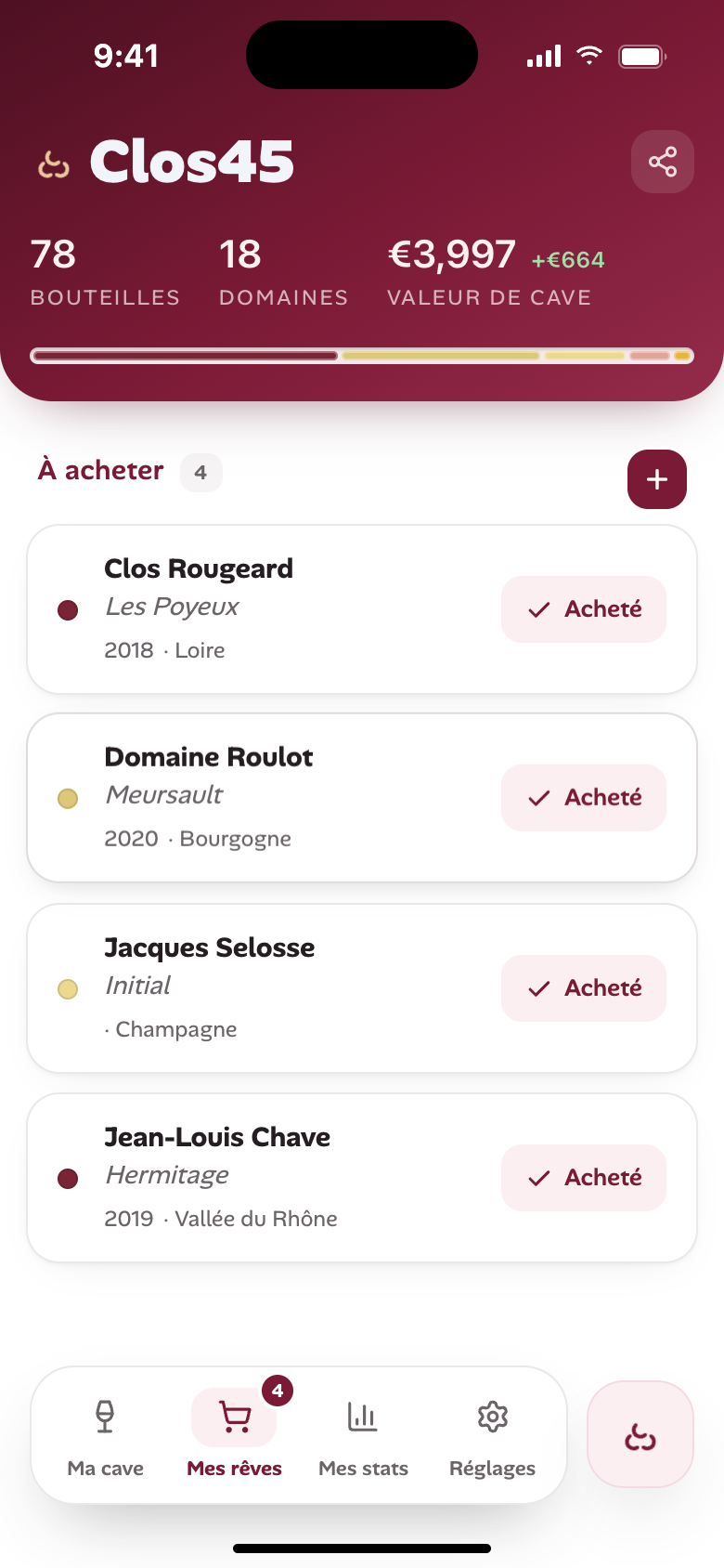 Ma liste de vins de rêve